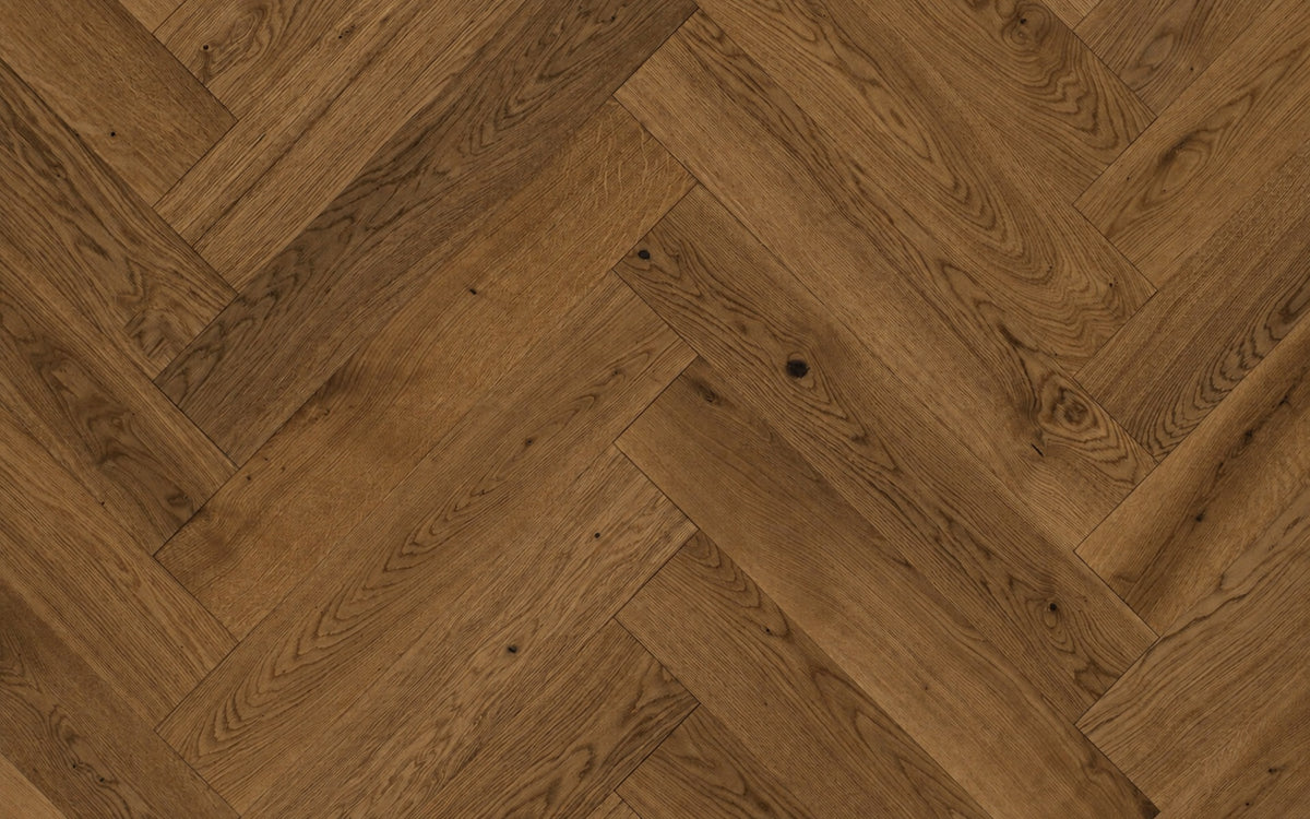 Eiche Fischgrätparkett 90° mit Rubio Monocoat Castle Brown geölt