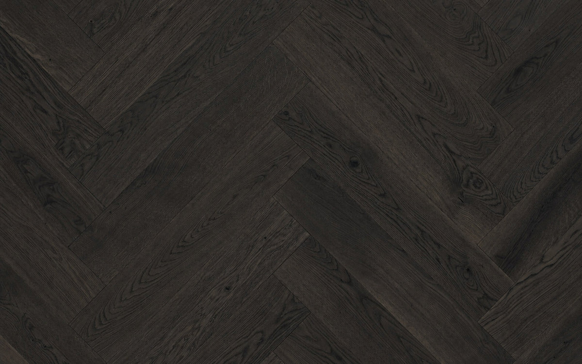 Eiche Fischgrätparkett 90° mit Rubio Monocoat Intense Black geölt