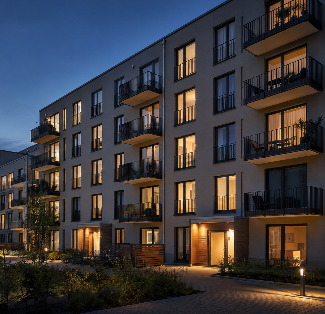 Modernes Mehrfamilienhaus als Beispiel